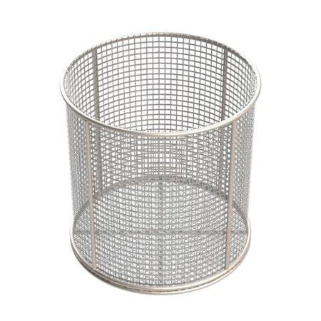 Round Wire Mesh Basket: 8Dia. X 8H, 304 SS, 3/16 Rod Frame, No Handles, Mesh: 2 X .063